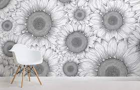 black white sunflower wallpaper mural