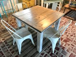 Vintage white, vintage red, yellow,blue. Square Farmhouse Table Rustic Farmhouse Table Dining Set With White Metal Chairs Small Table Set Gray Top White Distressed Base