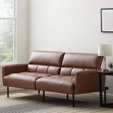 Brown Faux Leather Futon Sofa Bed