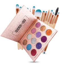 12 colors shimmer eyeshadow palette 15pc makeup brush set long lasting glitter eye shadow kit newchic