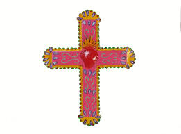 Pink Wall Cross With Red Heart Mexican
