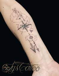 tatouage avant bras geometrie geometrique rose des vents boussole compas  triangle losange cercles fleche féminin disc… | Tattoos, Tattoos for guys,  Geometric tattoo