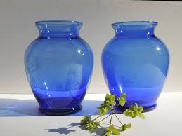 vintage cobalt blue glass vase set of 2