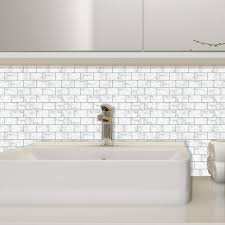 Marble Effect White Bricks Mosaic Tiles