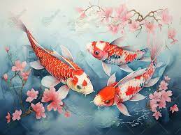 Koi Fish And Flowers Wallpaper Wall