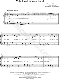 This is the free this land is your land sheet music first page. Woody Guthrie This Land Is Your Land Sheet Music Easy Piano In C Major Transposable Download Print Sku Mn0127454