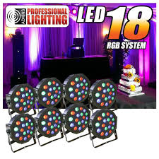 8 Piece Up Lighting Full Rgb Color Mixing Led Flat Par Can 18 Leds Per Light W Easy Remote Dj Lighting Walmart Com