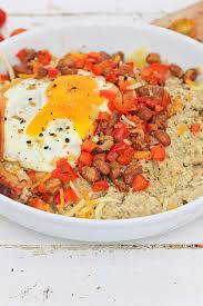 savory oatmeal with eggs bacon and