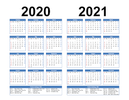 2021 calendar with united kingdom holidays in excel format. 2020 And 2021 Calendar Printable Free Download Word Pdf Image