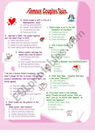 For many people, math is probably their least favorite subject in school. Famous Couples Quiz Esl Worksheet By Elishor