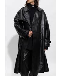 Vetements Leather Trench Coat In Black