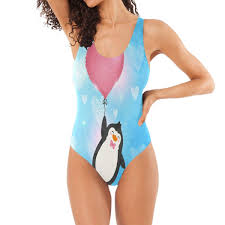 Funny Dolphin Heart Swimwear Monokini Set For Women Lady