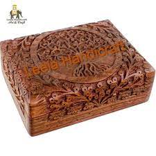 indian wooden tree carved jewelry box