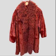 Vintage Red Rabbit Fur Coat With
