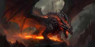 epic wallpaper of a fire dragon sittion