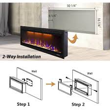 Valuxhome 50 In 750 Watt 1500 Watt Black Wall Mount And Recessed Electric Fireplace With Led Light 50 Black