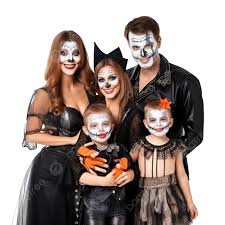 happy family with childrens in costumes