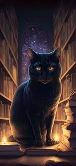 black cat in library wallpapers black