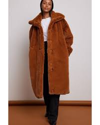 Na Kd High Neck Faux Fur Coat In Brown