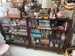 Two Pieces Vintage Bookcase With