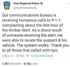 Published september 29, 2020 updated september 29, 2020. Peel Police Say Idiots Are Calling 9 1 1 To Complain About The Amber Alert Also Say That The Suspect Was Found As A Direct Result Of The Amber Alert Ontario