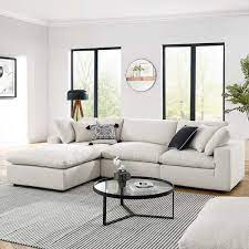Commix Down Filled Overstuffed Boucle Fabric 4 Piece Sectional Sofa Ivory