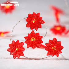 Poinsettia String Lights 10ft 40 Leds Red Flower Christmas
