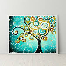 tree of life print brown teal wall art