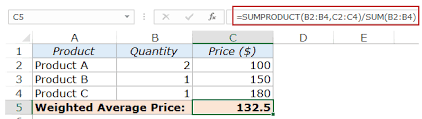 calculating weighted average in excel