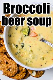 creamy broccoli beer cheese soup in