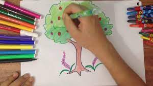 dạy bé vẽ tranh đơn giản - vẽ cây đẹp, tô màu đẹp - YouTube