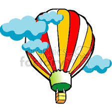 Red White And Gold Hot Air Balloon Floating Through The Clouds Clipart Royalty Free Clipart 153493