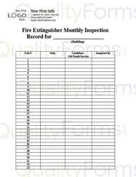 Daily, weekly and monthly fire extinguisher maintenance inspections can be completed by reading the fire extinguisher gauges to see if a recharge is required or if pressure has been lost in the fire extinguisher cylinder, if the fire extinguisher was discharged it must. Monthly Fire Extinguisher Inspection Form