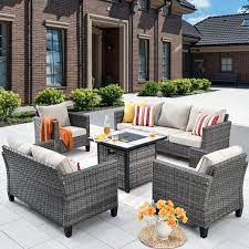 Wicker Patio Conversation Fire Pit