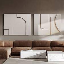 2 Pieces Japandi Abstract Wall Decor For Living Room 3d Hanging Art In White