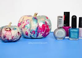 marbling pumpkins with nail polish