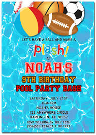Pool Party Sports Birthday Invitations Swimming Pool Party