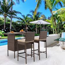 Avawing 3pcs Patio Bar Set With Wicker