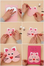 To make this card, follow the instructions found at aunt annie's crafts. Diy Valentine Cat Card Super Cute Valentine Craft For Kids