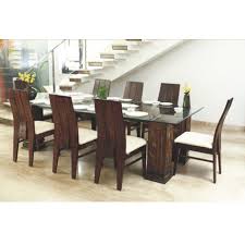 glass top wooden dining table at rs