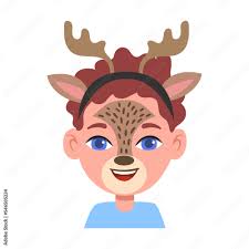 portrait of kid with face forest deer