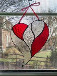 Stained Glass Heart Suncatcher Red And