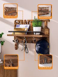 1pc Wooden Storage Shelves With Hooks