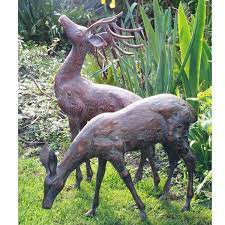 Small Deer Garden Statues Pair Garden