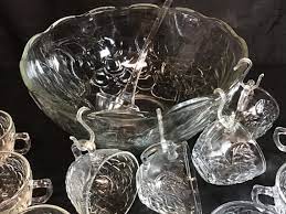 Punch Bowl With Cups And Glass Ladle