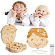 wooden baby child tooth storage box
