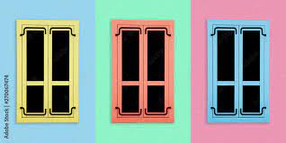 Set Of Three Color Wooden Frame Windows