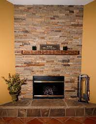 Angled Wall Fireplace With Dry Stack
