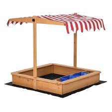 Outsunny Kids Wooden Sandbox Children Sand Play Station Outdoor With Adjustable