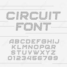 Circuit Board Font Digital Hi Tech Style Oblique Letters And